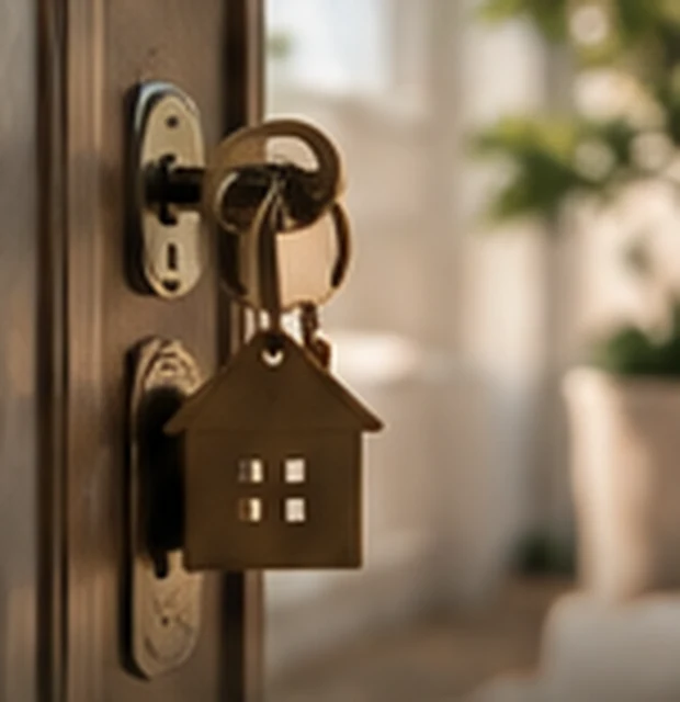 Illustration de clés à la porte d’une résidence