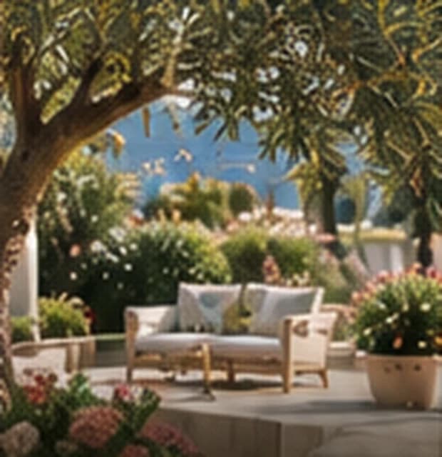 Illustration d’un jardin et d’une terrasse méditerranéenne