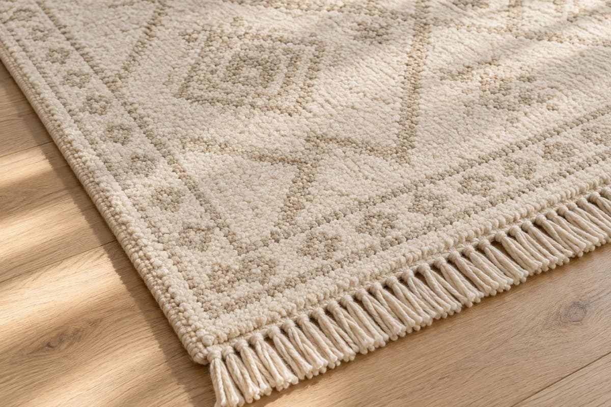 Gros plan des fibres et des franges d’un tapis propre, illustration